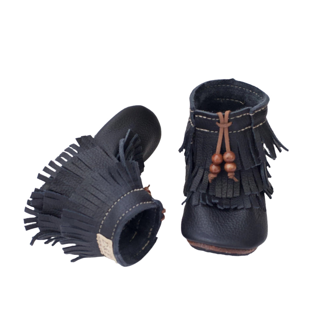 Duchess and Fox Black Trail Blazers • Fringe Moccasin Boots handmade barefoot shoes